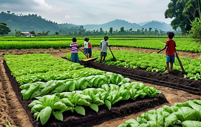 농업에서의 폐기물 제로화 전략 - **Prompt for image generation:** "A vibrant, sun-drenched scene at a Malaysian community farm, showc...