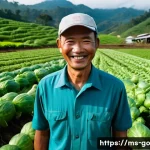 농가와 소비자가 함께하는 폐기물 줄이기 전략 - **Prompt 1: Farm Innovation and 'Imperfect' Produce**
    A wide shot of a vibrant Malaysian vegetab...