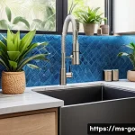 가정에서 쉽게 사용하는 음식물 쓰레기 처리기 - A modern Malaysian kitchen interior featuring a compact, sleek food waste disposer installed under t...