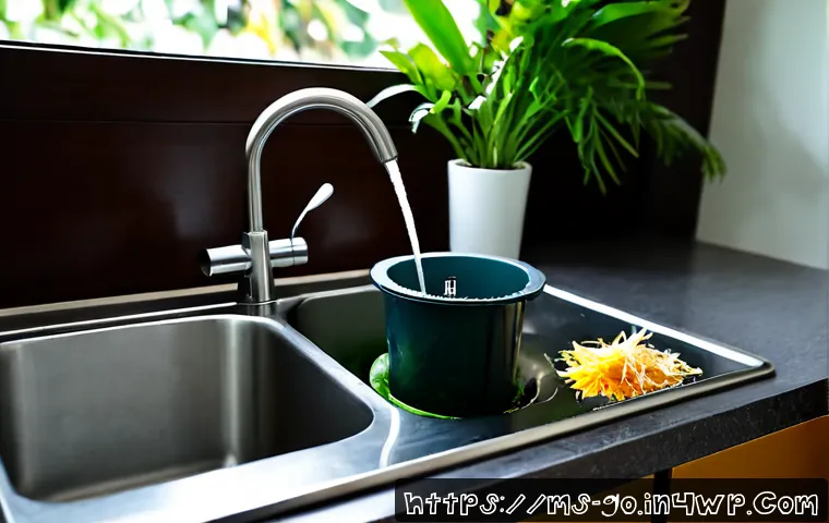 Home 17 가정용 음식물 분쇄기의 효과와 장단점 - Photorealistic modern Malaysian home kitchen, a compact household food waste disposer installed bene...